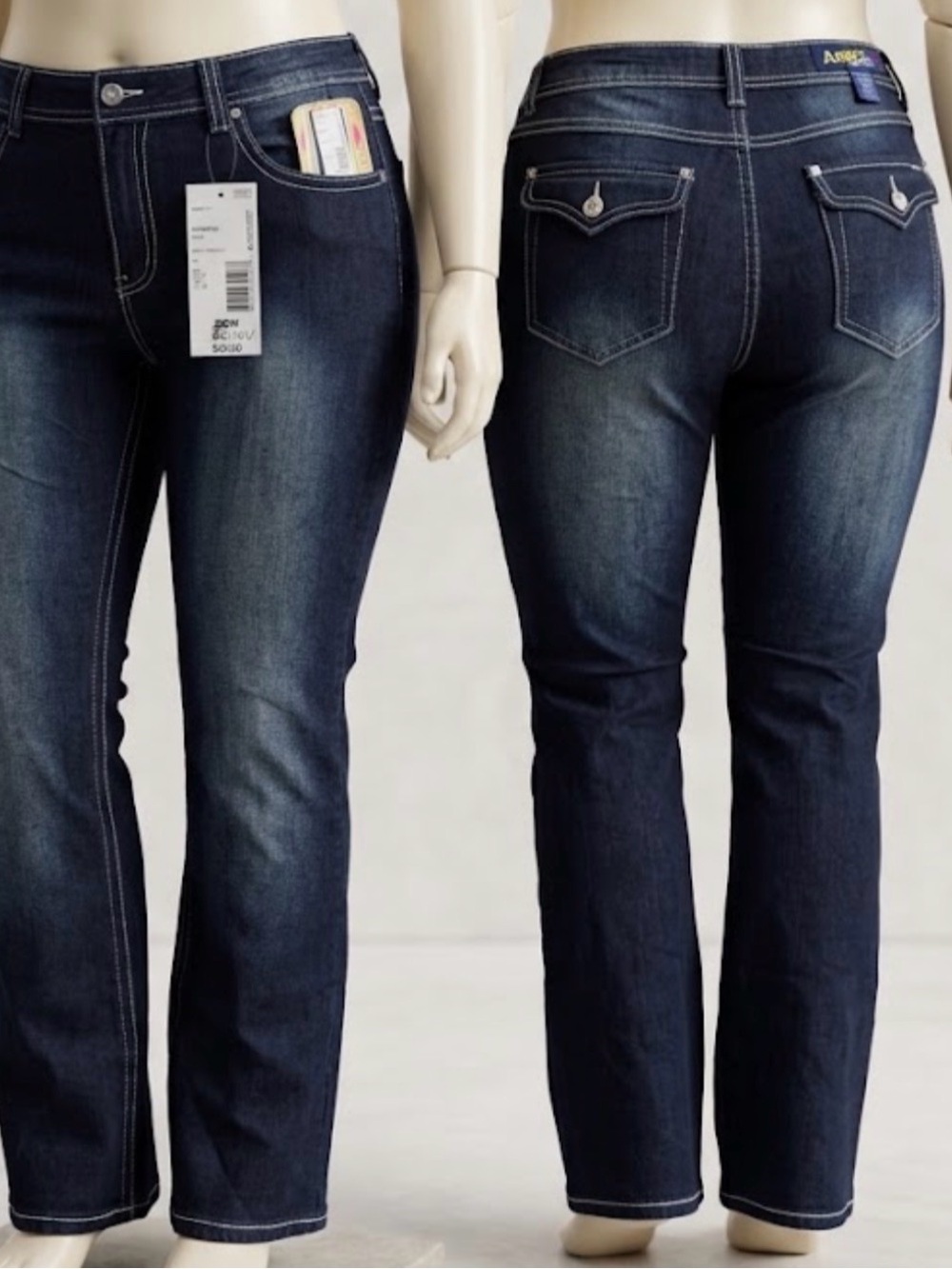 NWT Angels Bootcut Jeans Size 20W Dark Wash White Stitch Stretch